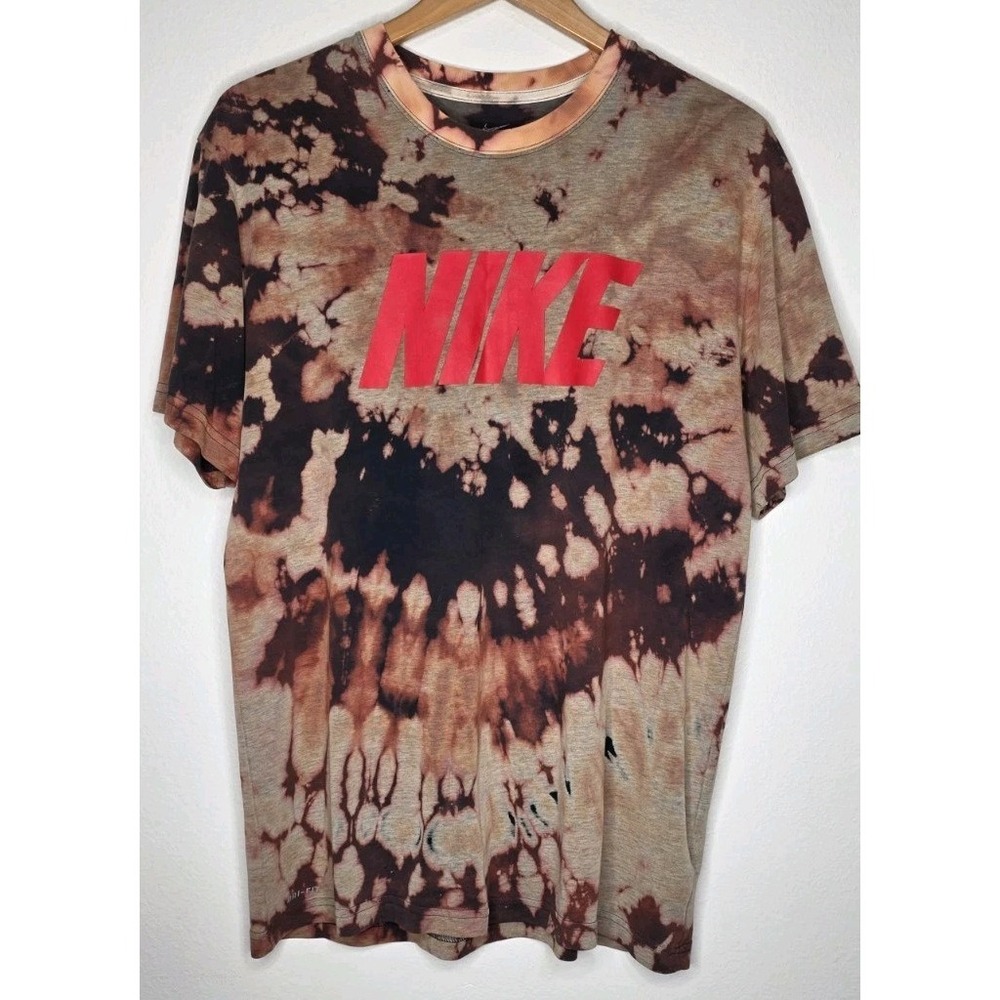 Vintage Nike Tee Tie Dye Brown Orange‎ Loose Fit Lightweight Unisex Lrg Grunge